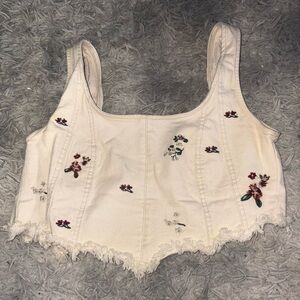 Floral Embroidered Cream Tank Top